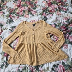 Daytrip Mustard Waffle Knit Babydoll Top S Boho